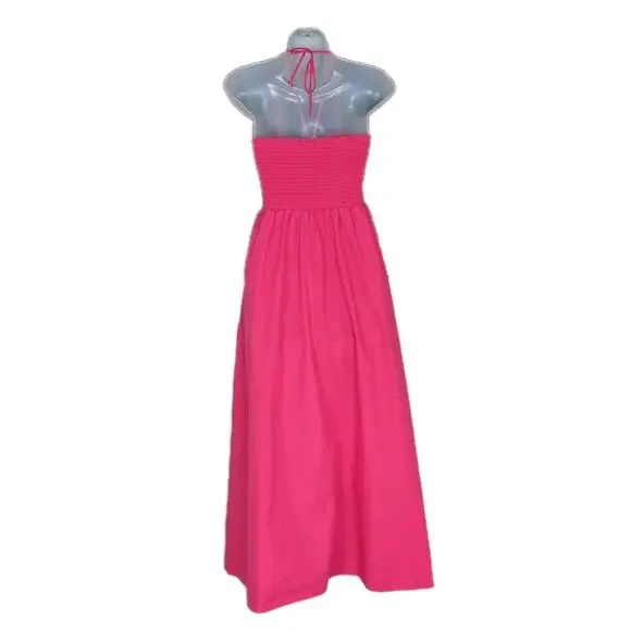 XIRENA Adilyn Halter Midi Dress in Tulip Pink Smocked Back Cotton Women's Medium